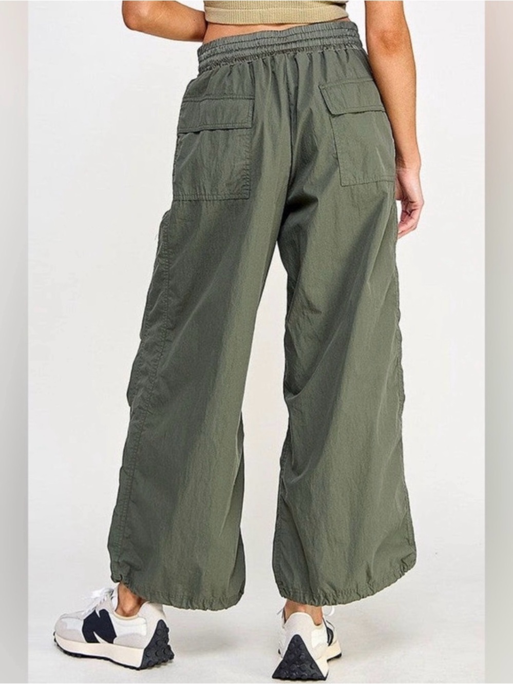 Miss Love Olive Pia Pants featuring a wide-leg fit, cargo pockets, high- SM - Picture 2 of 7